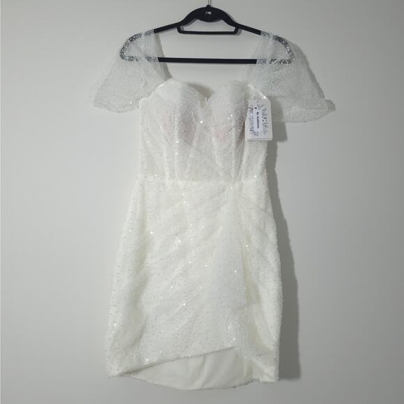 Watters - Ivory Snow Perlita Beading Gibson Mini Dress Size 6 - Picture 2 of 11